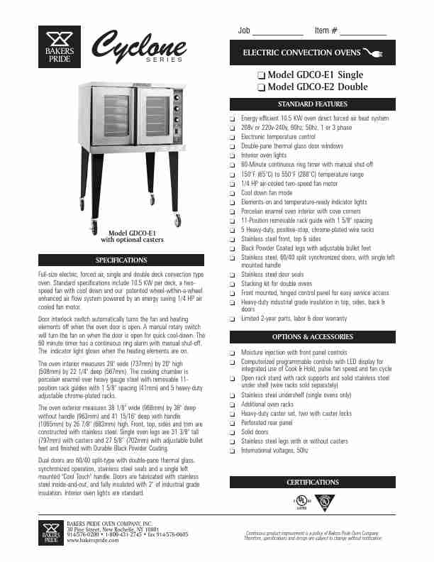 Bakers Pride Oven Convection Oven GDCO-E1 Single-page_pdf